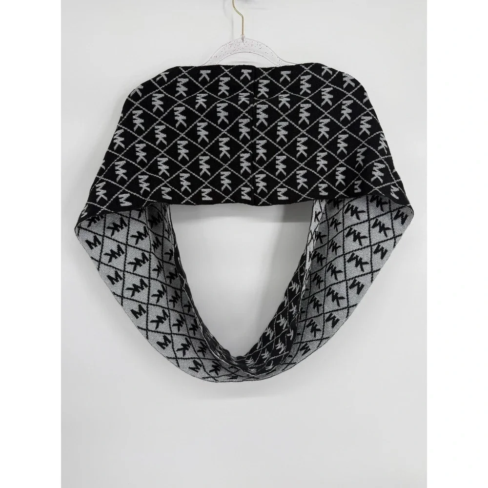 Michael Kors Womens Black Silver Metallic MK Logo Infinity Scarf Sz OS NEW